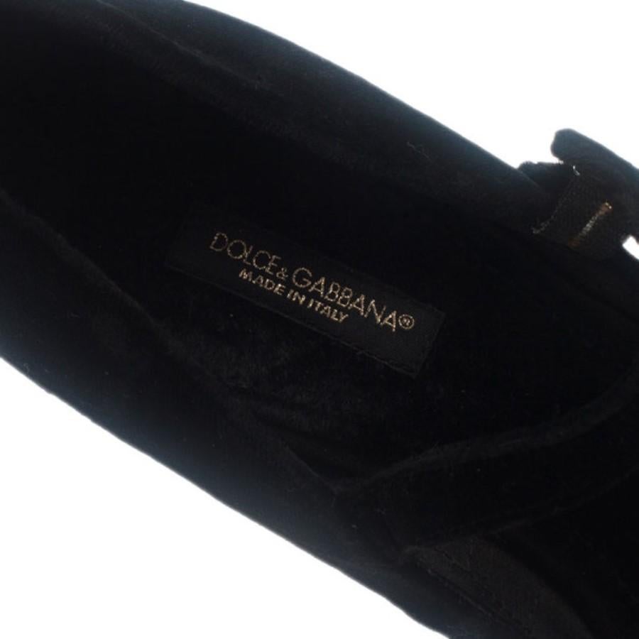 Dolce and Gabbana Black Velvet Embellished Heel Mary Jane Pumps Size 39 5
