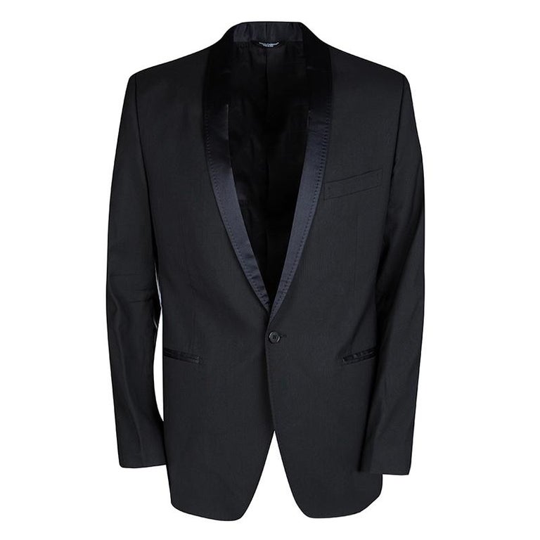 Dolce and Gabbana Black Wool Blend Satin Trim Tuxedo Suit M For Sale at ...