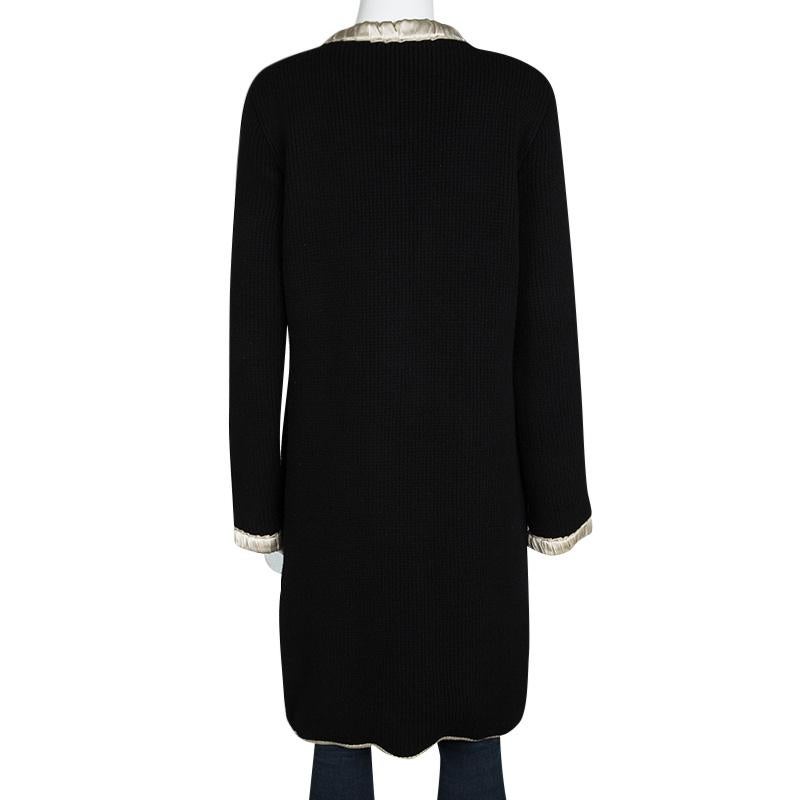 Dolce and Gabbana Black Wool Contrast Silk Trim Detail Long Coat M In Good Condition In Dubai, Al Qouz 2