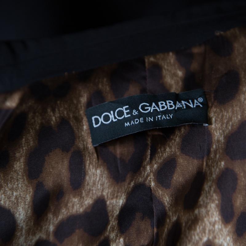 Dolce and Gabbana Black Wool Leopard Print Lined Tailored Blazer S 1