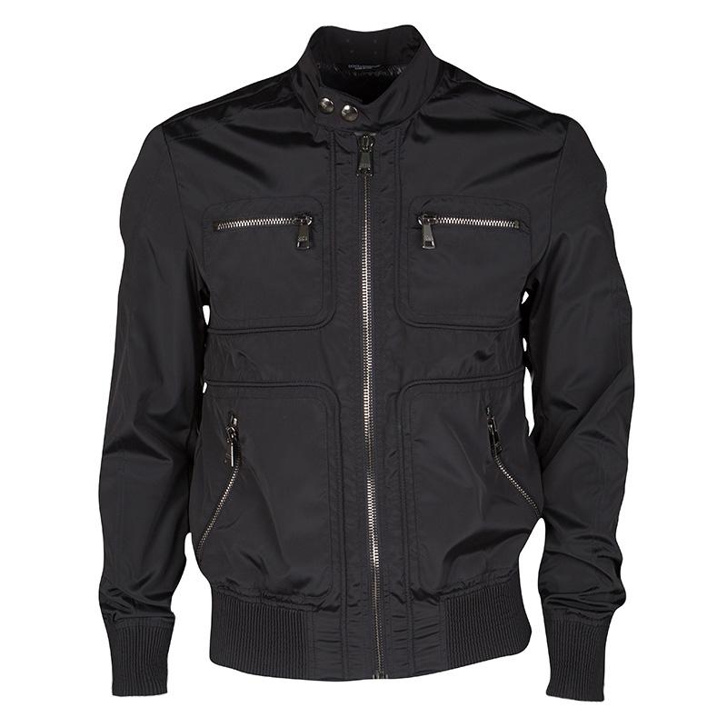 Dolce and Gabbana Black Zip Front Bomber Jacket M