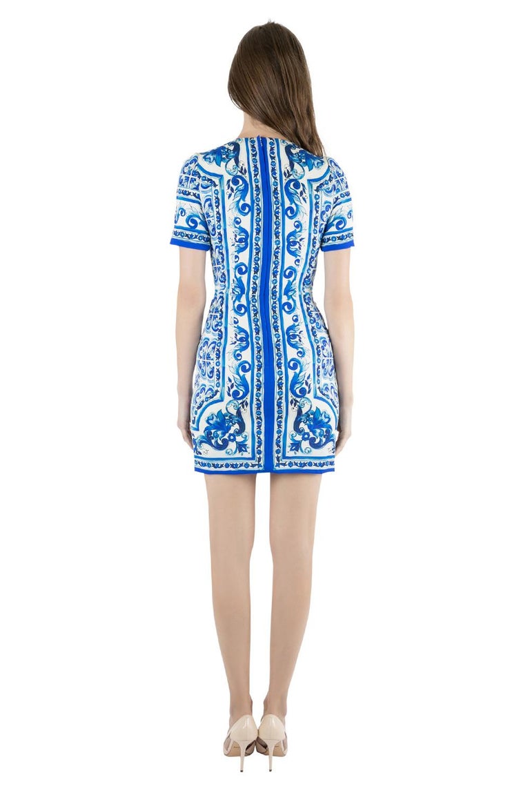 dolce and gabbana blue tile dress Short majolica-print brocade dress in Multicolor for Women