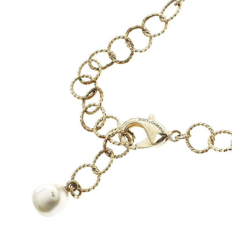 Dolce and Gabbana Blue Crystal Tile Flower Gold Tone Necklace (Zeitgenössisch)