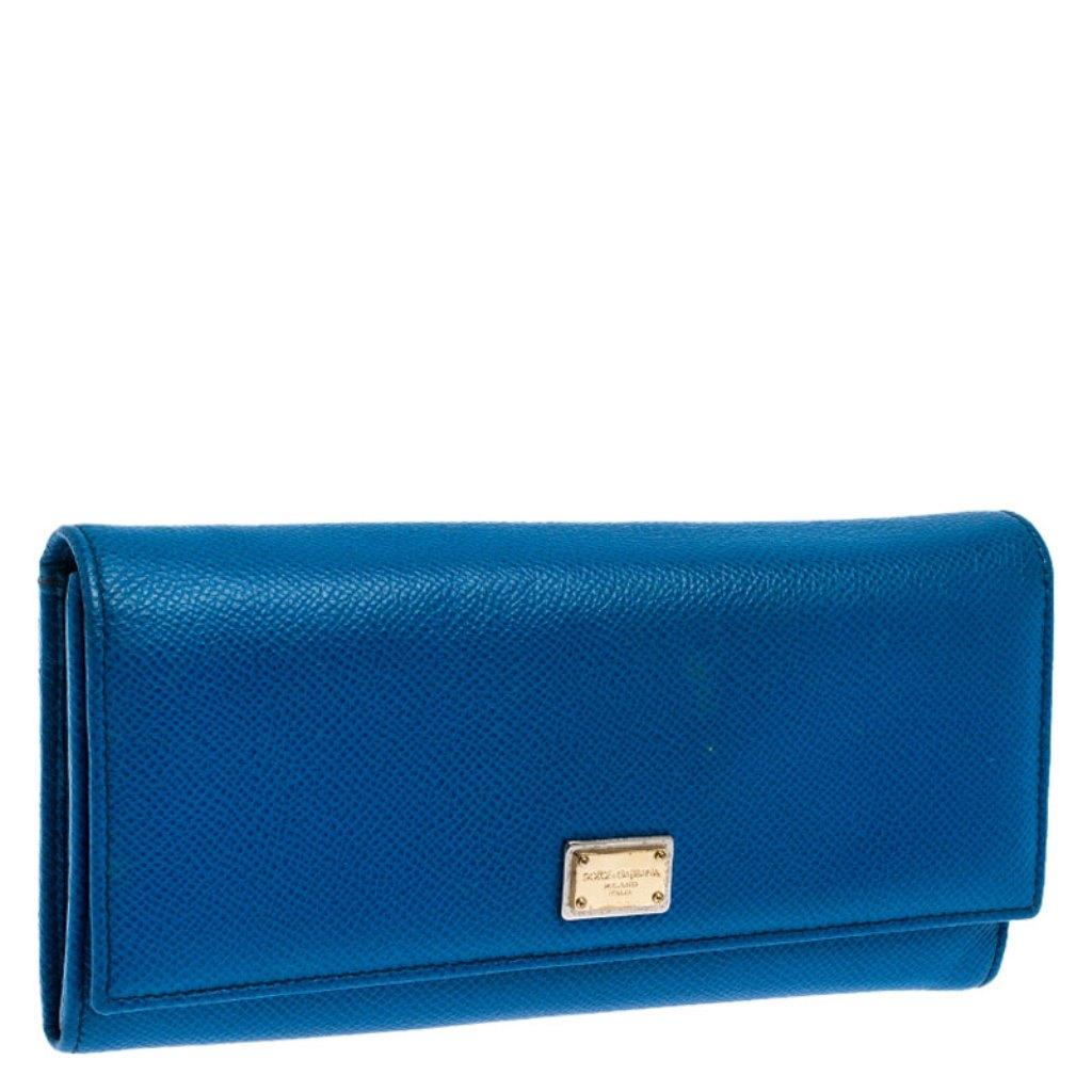 Dolce and Gabbana Blue Leather Dauphine Continental Wallet In Good Condition In Dubai, Al Qouz 2