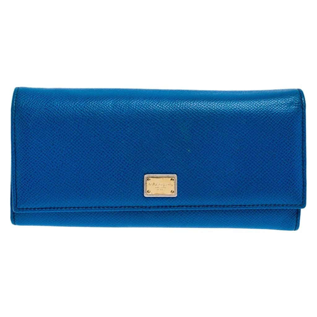 Dolce and Gabbana Blue Leather Dauphine Continental Wallet