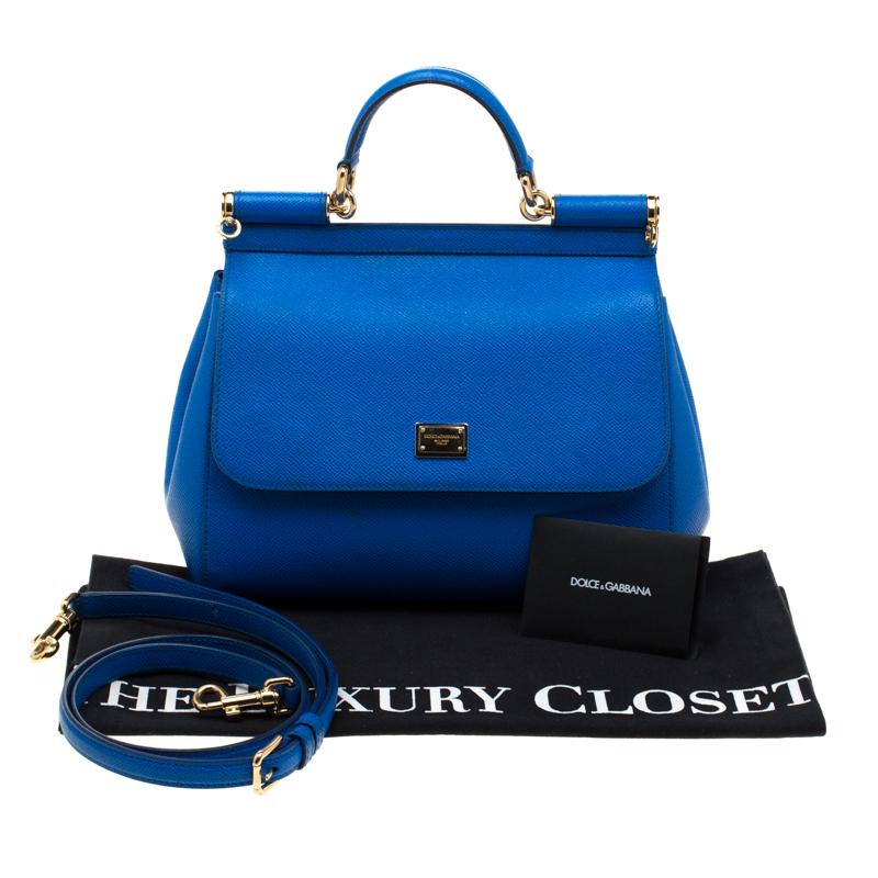 Dolce and Gabbana Blue Leather Medium Miss Sicily Tote 4