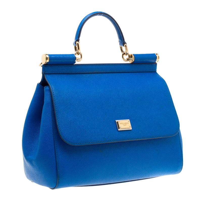 Women's Dolce and Gabbana Blue Leather Medium Miss Sicily Tote