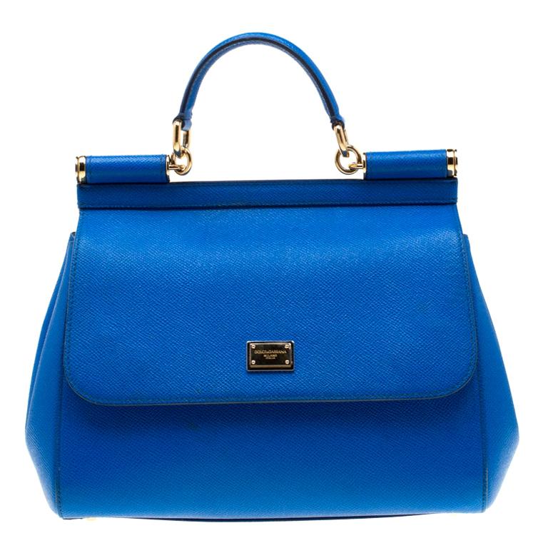 Dolce and Gabbana Blue Leather Medium Miss Sicily Tote