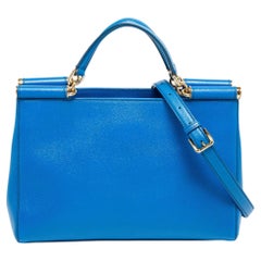 Dolce and Gabbana Blue Leather Miss Sicily Shopper Tote