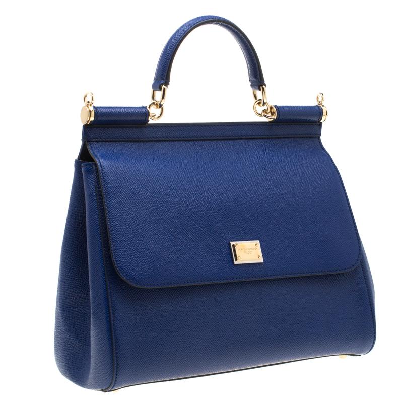 Women's Dolce and Gabbana Blue Leather Miss Sicily ToteDolce and Gabbana Blue Leather Mi