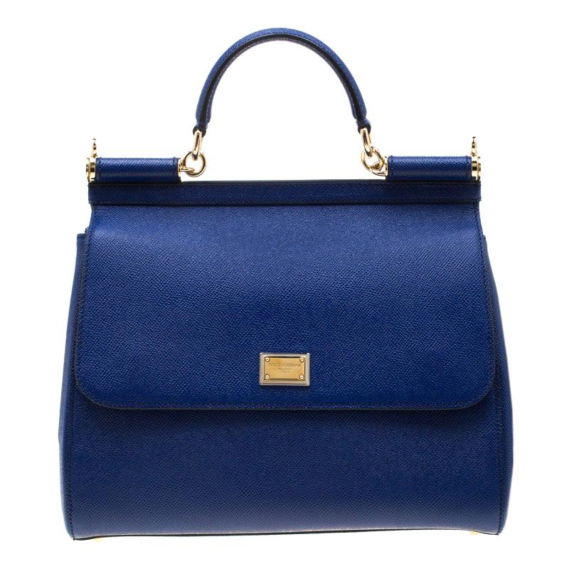 Dolce and Gabbana Blue Leather Miss Sicily ToteDolce and Gabbana Blue Leather Mi