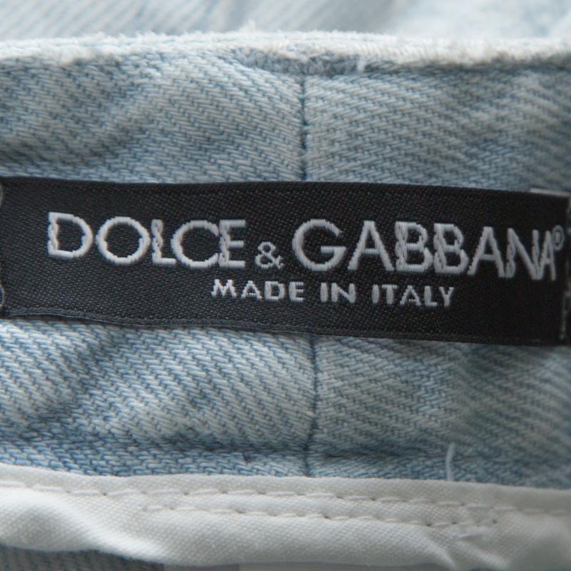 Women's Dolce and Gabbana Blue Light Wash Denim Crystal Embellished Jeans S