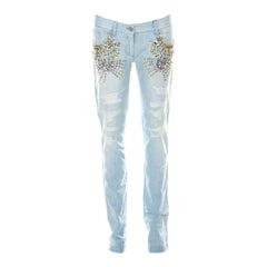 Dolce and Gabbana Blue Light Wash Denim Crystal Embellished Jeans S