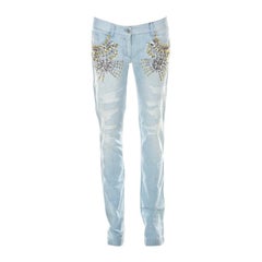 Dolce and Gabbana Blue Light Wash Denim Crystal Embellished Jeans S