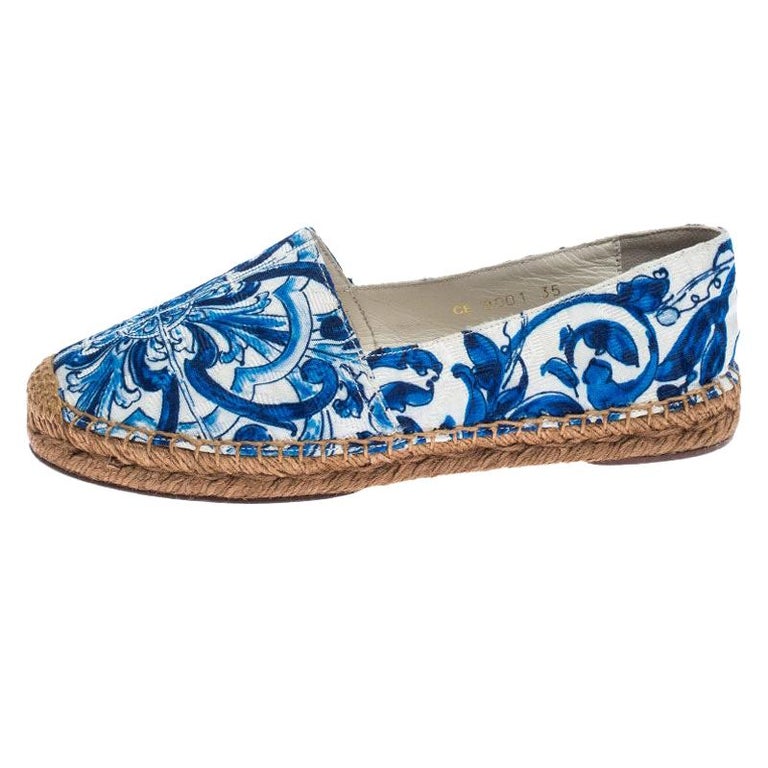 Dolce and Gabbana Blue Printed Fabric Espadrilles Size 35 For Sale at ...