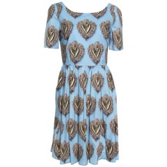Dolce and Gabbana Blue Sacred Hearts Printed Cotton Short Sleeve Dress M