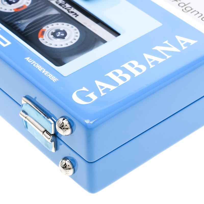 Dolce and Gabbana Blue/Silver Wood Walkman Box Clutch 6