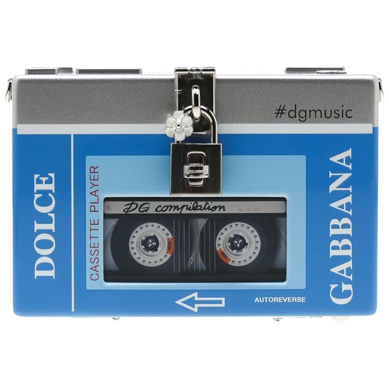 Dolce and Gabbana Blue/Silver Wood Walkman Box Clutch