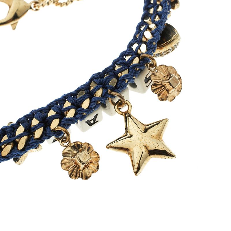 Women's Dolce and Gabbana Blue Star Dice Charm Gold Tone Bracelet