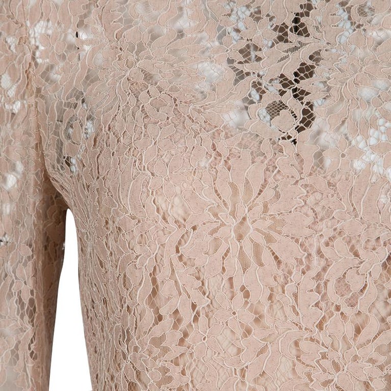 Dolce and Gabbana Blush Pink Floral Lace Scallop Trim Long Sleeve ...