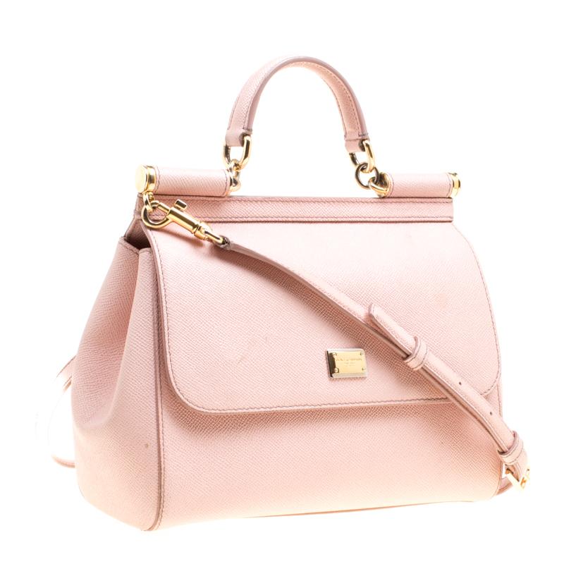 Dolce and Gabbana Blush Pink Leather Medium Miss Sicily Top Handle Bag 2