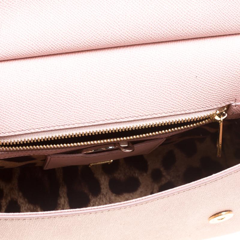 Dolce and Gabbana Blush Pink Leather Medium Miss Sicily Top Handle Bag In Good Condition In Dubai, Al Qouz 2