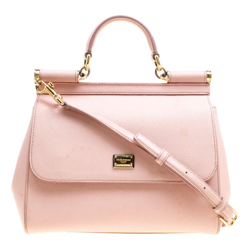 Dolce and Gabbana Blush Pink Leather Medium Miss Sicily Top Handle Bag