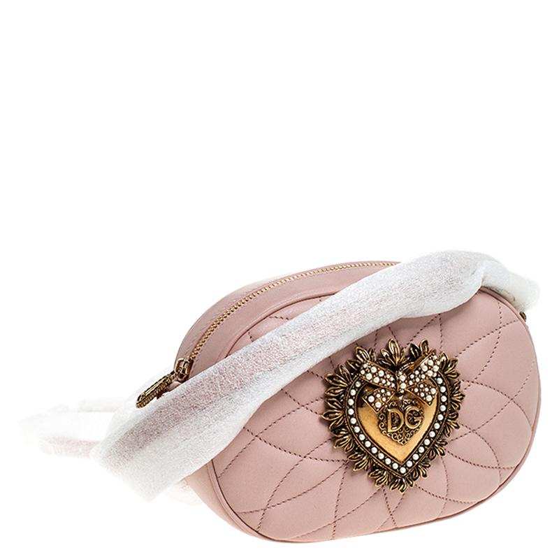 Dolce and Gabbana Blush Pink Matelasse Leather Devotion Camera Crossbody Bag In New Condition In Dubai, Al Qouz 2