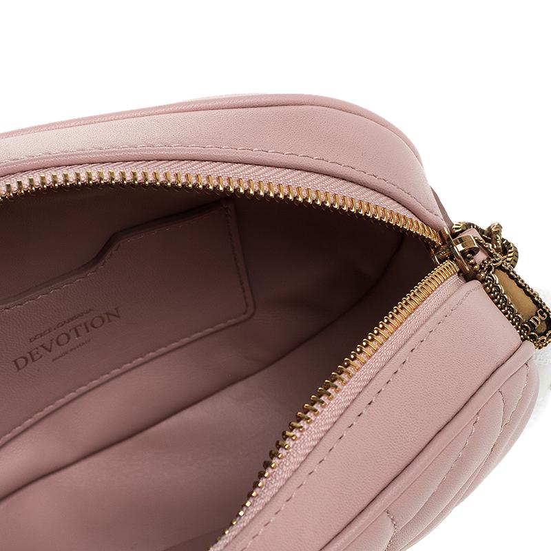 Dolce and Gabbana Blush Pink Matelasse Leather Devotion Camera Crossbody Bag 4