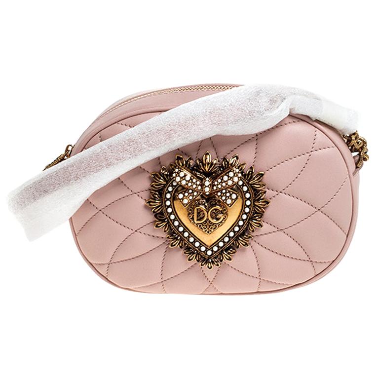 Dolce and Gabbana Blush Pink Matelasse Leather Devotion Camera Crossbody Bag