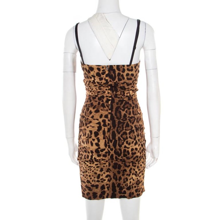 Dolce and Gabbana Brown Animal Printed Ruched Sleeveless Dress S For ...