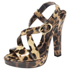 Dolce and Gabbana Brown/Black Animal Print Cross Strap Sandals Size 41
