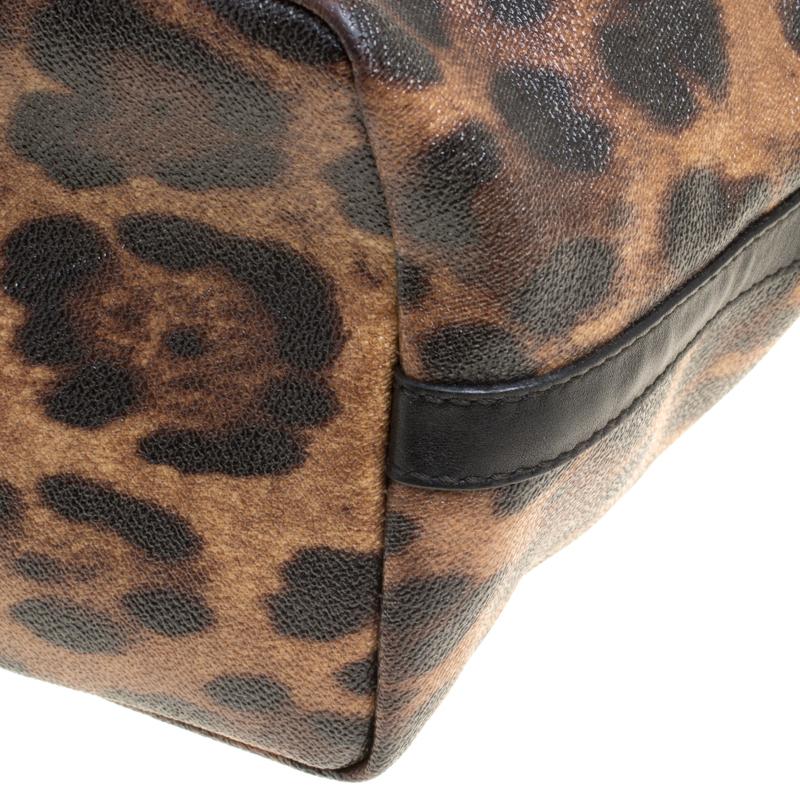 Dolce and Gabbana Brown/Black Leopard Print Coated Canvas Tote 5