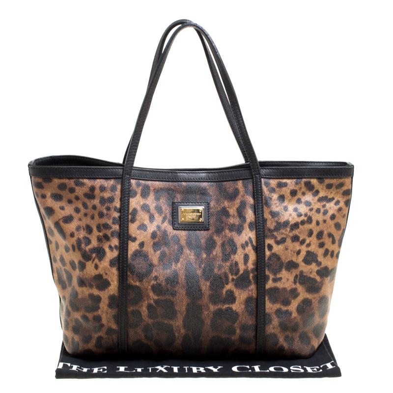 Dolce and Gabbana Brown/Black Leopard Print Coated Canvas Tote 6