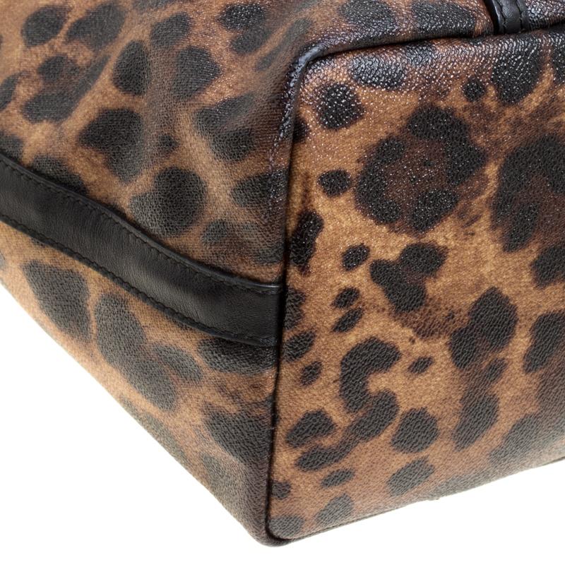 Dolce and Gabbana Brown/Black Leopard Print Coated Canvas Tote 4