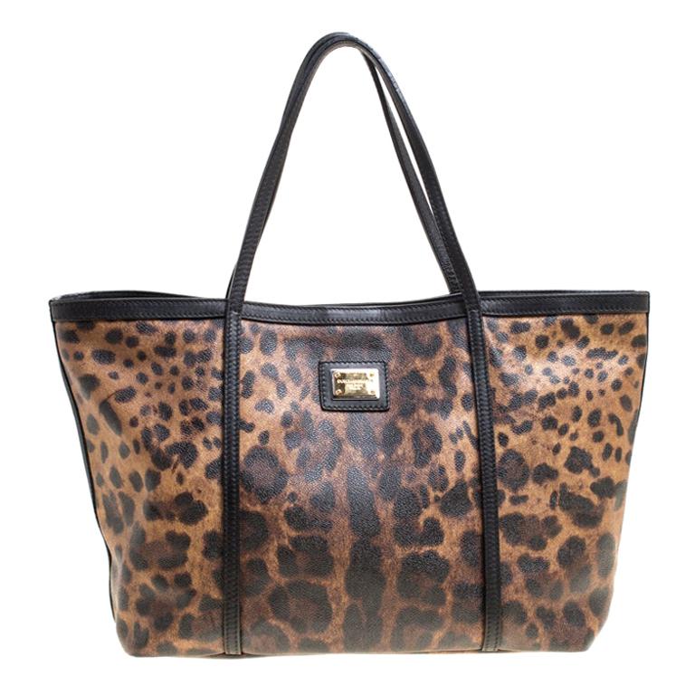 Dolce and Gabbana Brown/Black Leopard Print Coated Canvas Tote