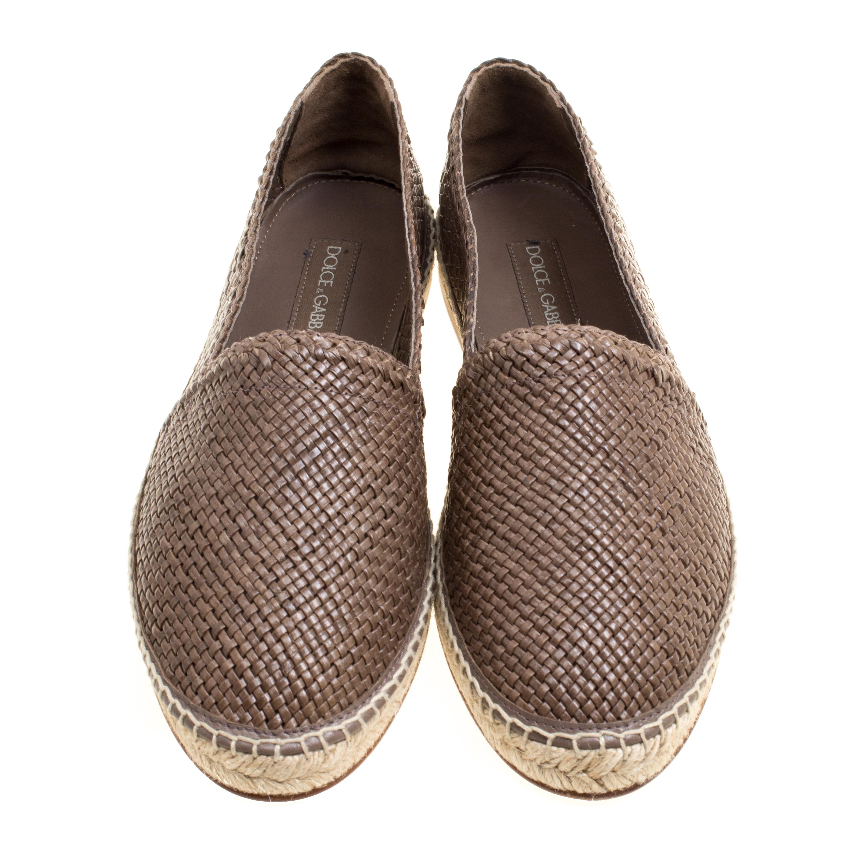 Dolce and Gabbana Brown Braided Leather Espadrilles Size 42 In New Condition In Dubai, Al Qouz 2