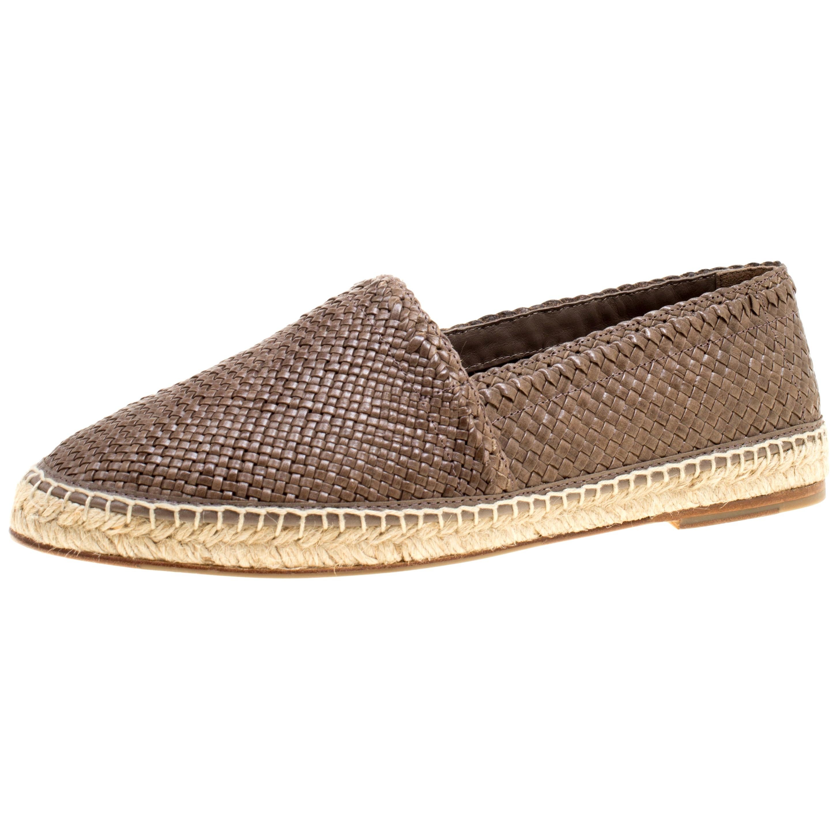 Dolce and Gabbana Brown Braided Leather Espadrilles Size 42