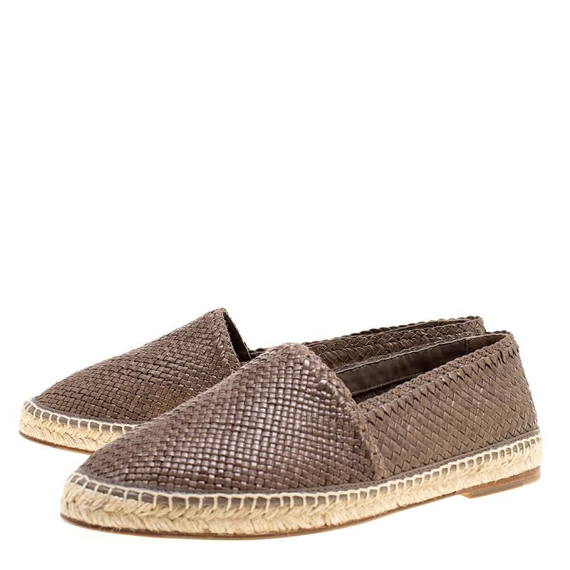 Dolce and Gabbana Brown Braided Leather Espadrilles Size 42