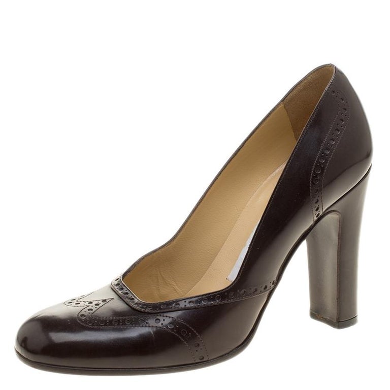 Dolce and Gabbana Brown Brogue Leather Block Heel Pumps Size 38 For ...