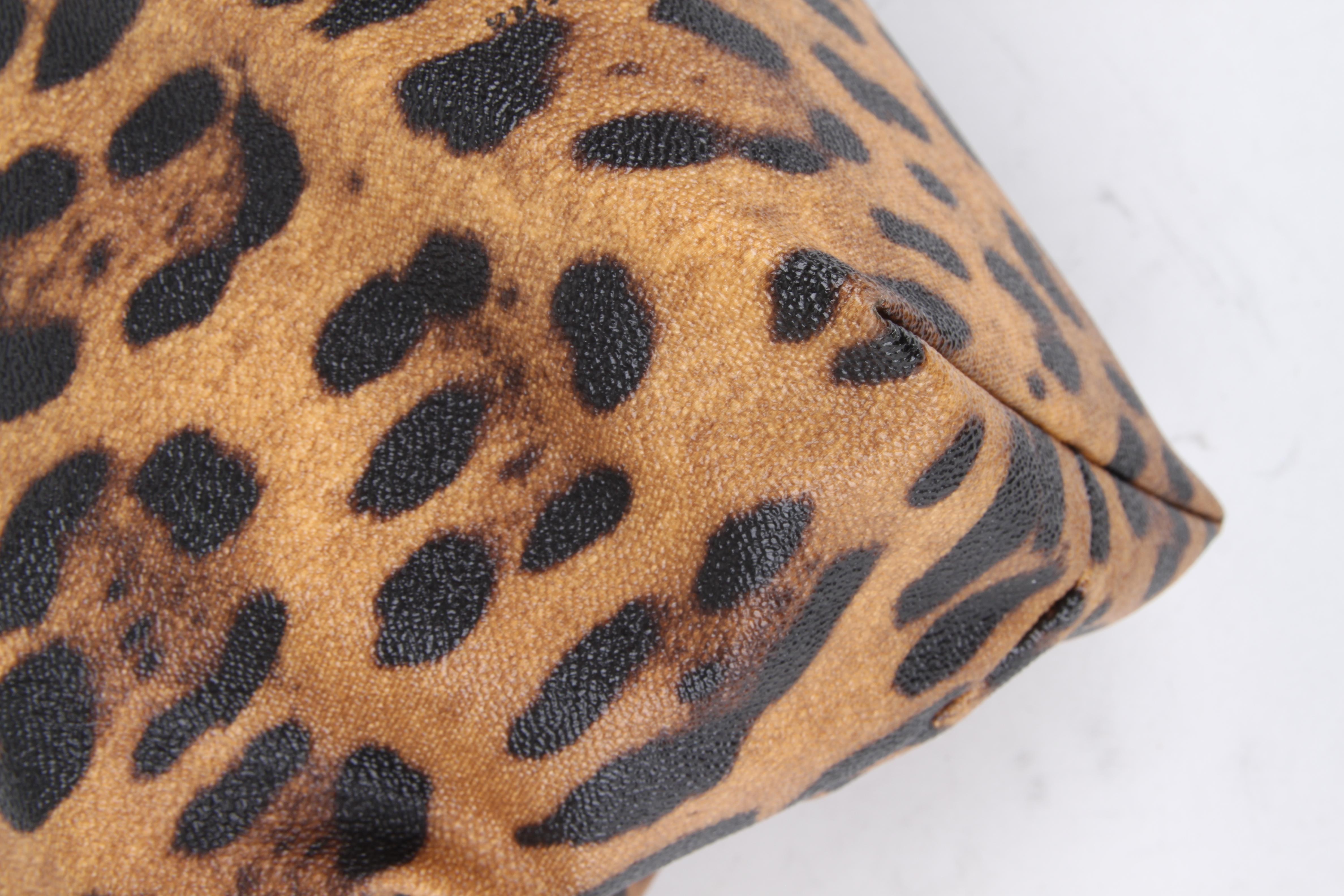   Dolce and Gabbana Brown Canvas Leather Leopard Print Handbag    3