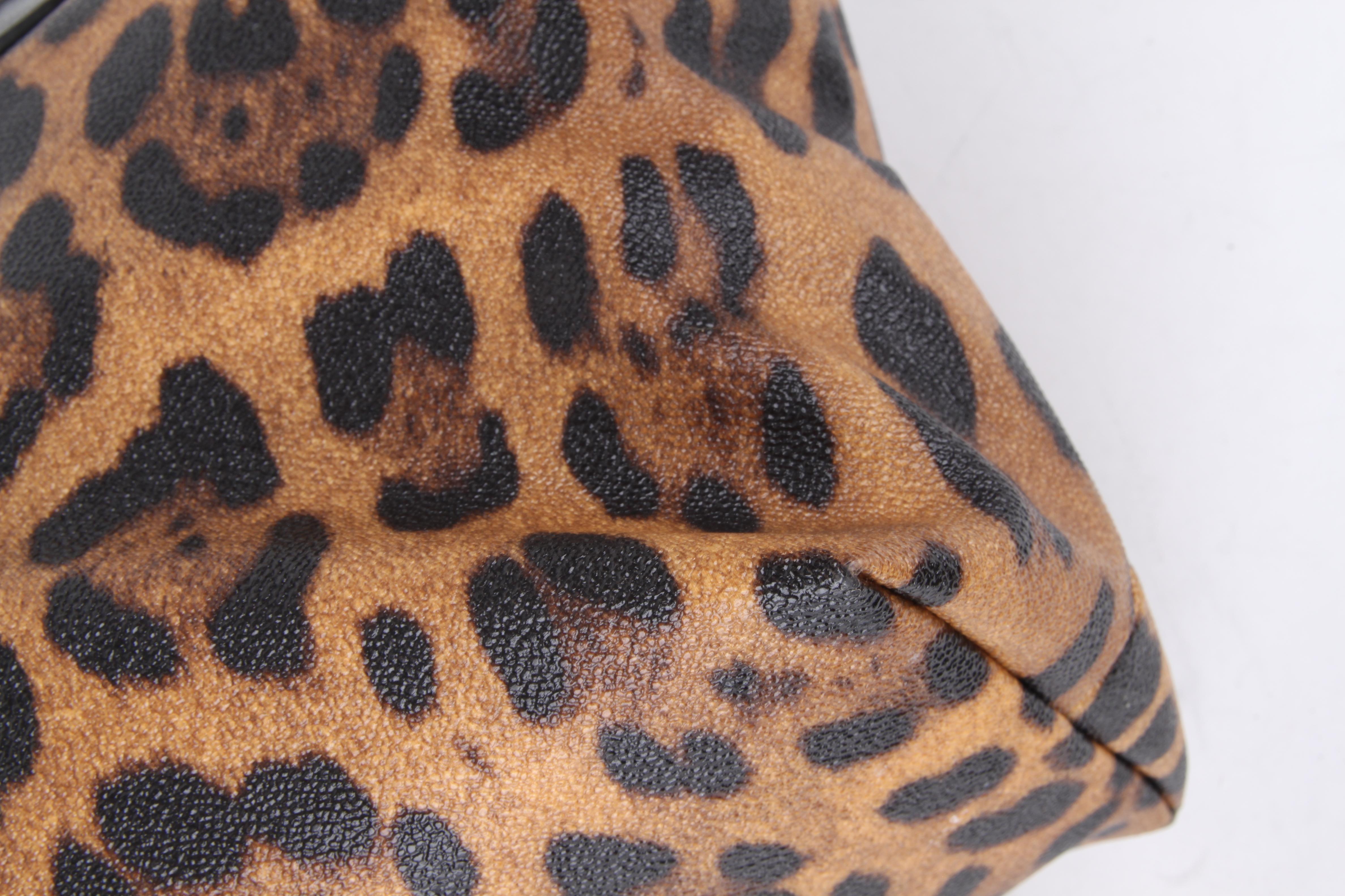  Dolce and Gabbana Brown Canvas Leather Leopard Print Handbag    4