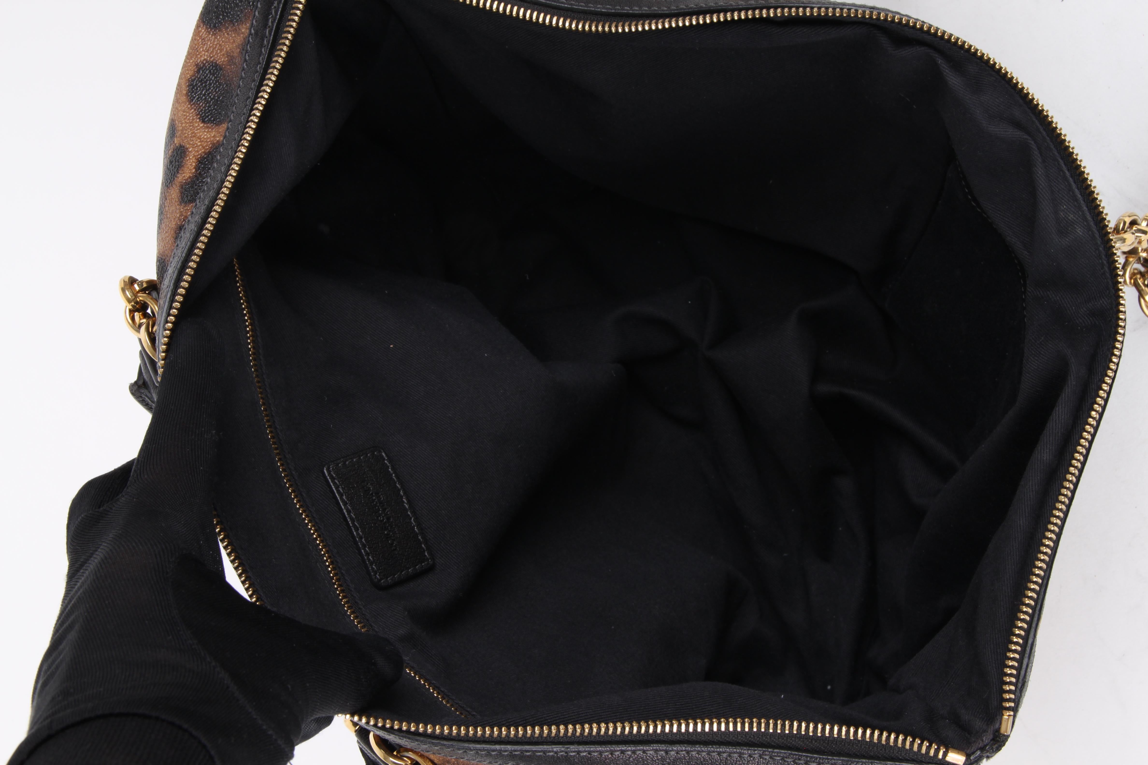   Dolce and Gabbana Brown Canvas Leather Leopard Print Handbag    5