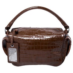 Dolce and Gabbana Brown Croc Embossed Leather Miss Double Top Handle Bag