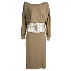 Dolce and Gabbana Brown Knit Metallic Belt Detail Dolman Sleeve Dress L