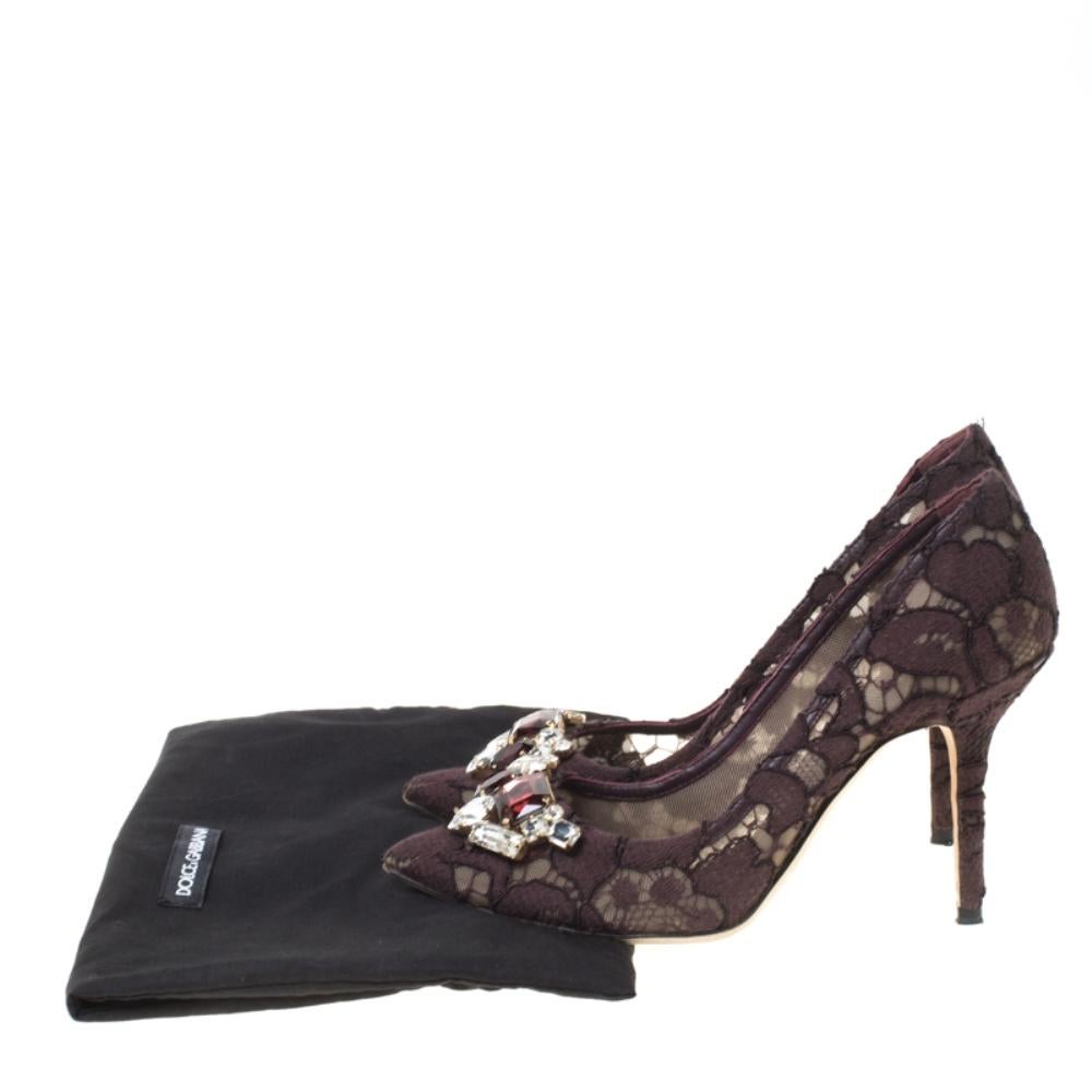 Dolce and Gabbana Brown Lace Embellished Pumps Size 36 3