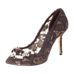 Dolce and Gabbana Brown Lace Embellished Pumps Size 36