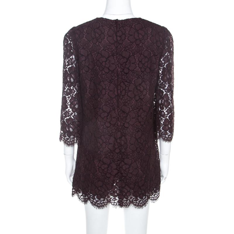 Black Dolce and Gabbana Brown Lace Three Quarter Sleeve Tunic Top M