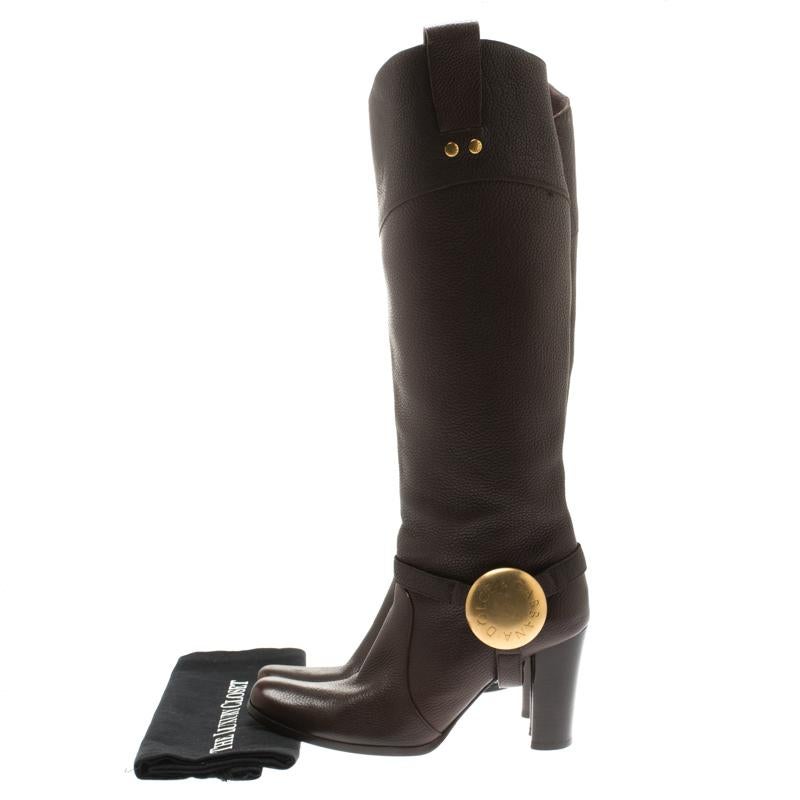Dolce And Gabbana Brown Leather Buckle Detail Knee Length Boots Size 36.5 3