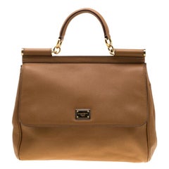 Dolce and Gabbana Brown Leather Large Miss Sicily Tote